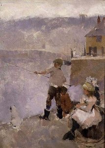 Rıhtımda Balık Tutmak by Frank Bramley
