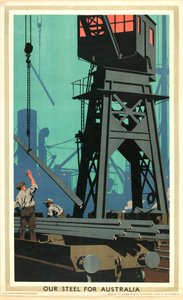 Avustralya için Çeliğimiz, 'Empire Buying Makes Meşgul Fabrikalar' serisinden (renkli litho) by Frank Newbould