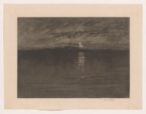 Bir göl ile gece manzarası Yorgun ay azalırken, Dort by Frank Short (signed by artist)
