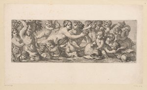 Suda satir, nereid ve putti ile Bacchus Suyun kenarındaki mitolojik figürler (dizi başlığı) by François Bignon (attributed to)