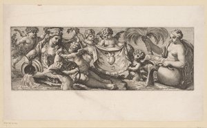Kalbi yanan ve bazı su perileri tarafından delinmiş putto Suyun kenarındaki mitolojik figürler (dizi başlığı) by François Bignon