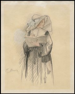 Kitap ve Kalem Tutan Rahibe, 1827-87 by François Bonvin