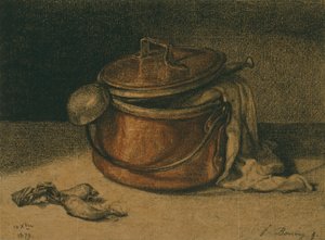 Bakır Tencere ve Kepçe ile Natürmort by François Bonvin