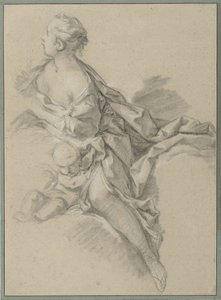 Bir kadının incelenmesi (Clytia); "Les Amours des Dieux (1747-1750)" serisinden dokuzuncu goblen olan "Apollo ve Clytia" için hazırlık çalışması by François Boucher (workshop of)