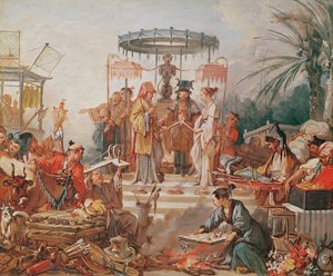 Bir Çin Evliliği, bir goblen karikatürü için çalışma, c.1742 by François Boucher