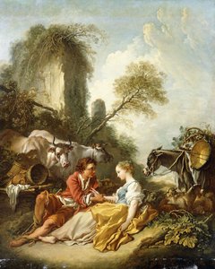 Harabelerin yanında oturan bir Çoban ve Çoban ile Pastoral Bir Manzara, by François Boucher