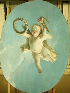 Çelenk ve Meşale Tutarak Uçuşta Bir Putti, by François Boucher