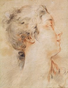 Sağa Dönmüş Bir Kadının Başı (siyah kalem ve sanguine) by François Boucher