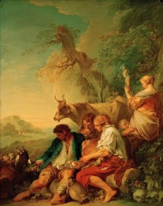 Bir manzara içinde sığır ile çobanlar by François Boucher