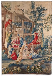 Louis XVI goblen "aux Chinoiserie", Aubusson, 18. yüzyılın son çeyreği by François Boucher