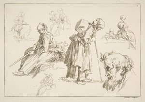 Eskizler Sayfası, 1753. by François Boucher