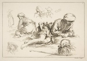 Eskizler Sayfası, ca. 1735. by François Boucher