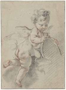 Tuvalet aynası ile yüzen putto by François Boucher