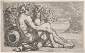 Bir deniz manzarasının önünde uzanmış nehir tanrıları, 1651-82. by François Bourlier