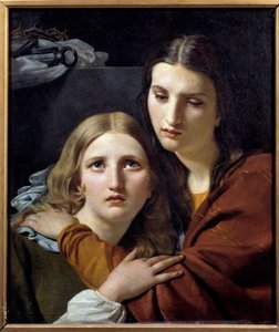 Tutku nesneleri ile meditasyon yapan kutsal kadınlar. İki genç kadının bağlılık sahnesi. Joseph Navez
