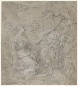 Çadırında bir generalin önünde diz çökmüş genç bir kadın (Scipio?) by François Le Moine (manner of)