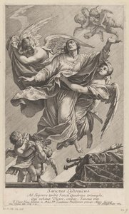 İki melek tarafından cennete taşınan Saint Louis IX Sanctus Ludovicus (nesne üzerindeki başlık) by François Tortebat