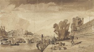 Seine ve Pont Royal; sağda Pavillon de Flore ve Louvre'un bir kanadı by François Victor Sabatier