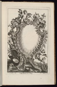 Putto Holding Trompetli Kartuş, Düzensiz Kartuşlar Kitabı by François de Cuvilliés the Elder