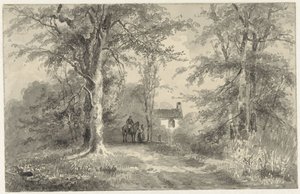 binici ve kadın ile ağaçlar arasında Avenue by Frans Breuhaus de Groot