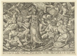 Victoria mahkumlar ve kupalarla çevrili by Frans Floris (I)