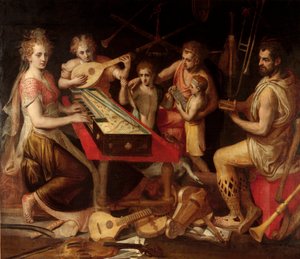 Müzik Karakterleri vetus, bir alegori oluşturan eski müzik aletleri çevresine sahiptir. Frans Floris (1515-1570) tarafından yapılan boyama 16. yüzyıl Genleri, özel koleksiyon by Frans Floris
