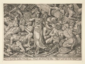 Mahkumlar ve Kupalarla çevrili Victoria by Frans Floris the Elder