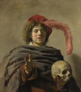 Kafatası olan genç bir adamın portresi (Vanitas). 1626-28 by Frans Hals
