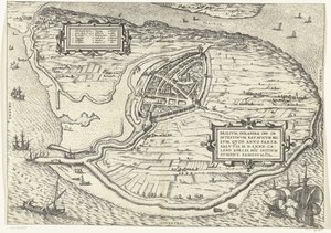 Kaart van het eiland Voorne en plattegrond van Brielle, 1572 Brilium, Hollandiae opp. 1572 yılında kazanılan Hollanda iç savaşı nedeniyle. Nisan ayı (nesne üzerindeki başlık) by Frans Hogenberg