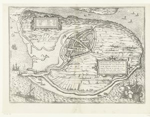 Kaart van het eiland Voorne en plattegrond van Brielle, 1572 Brilium, Hollandiae op. Kurtuluş yılında M.D.72