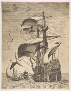 Açık Denizde Silahlı Üç Usta Bir Kadırga Eşliğinde, Yelkenli Gemi serisinden..., 1561-65. by Frans Huys