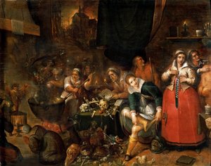 Cadıların Mutfağı - Frans Francken, Genç (1581-1642). Ahşap üzerine yağlı boya, c. 1610. Ebat : 52x66,1 cm. Sanat Tarihi Müzesi, Viyana