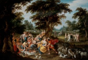 Arcadia: Çobanların ve Çoban Kızların Picknicking Yaptığı Pastoral Bir Manzara