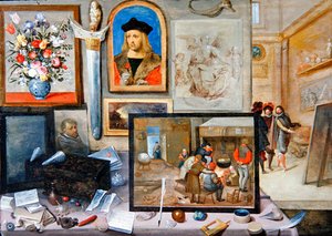 Bir Sanatçının Stüdyosunun İçi (panelde yağlı boya) by Frans II the Younger and workshop Francken