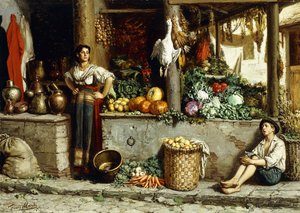 Bir Sebze Pazarı; Bir Sebze Pazarı, 1874 by Frans Meerts