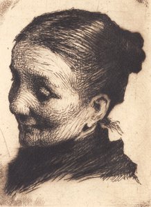 Yaşlı bir eşin başı, sola dönük, aşağıya doğru bakan by Frans Schwartz