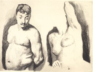 Yarım figürde çıplak erkek ve kadın modeline göre iki çalışma ile numune plakası by Frans Schwartz