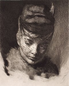 Şapka ve peçe ile genç kız by Frans Schwartz