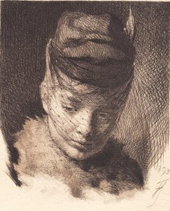 Şapka ve peçe ile genç kız by Frans Schwartz