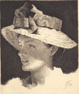 Hasır şapkalı genç kız, profil solda by Frans Schwartz