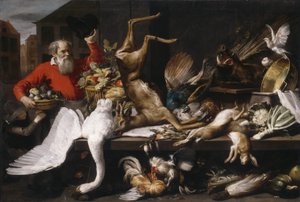 Bir pazarda ölü oyun, meyve ve sebzelerle natürmort, 1614