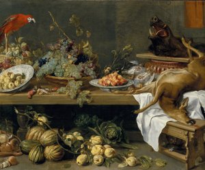Meyve, sebze ve ölü oyun ile natürmort, 1635 by Frans Snyders or Snijders
