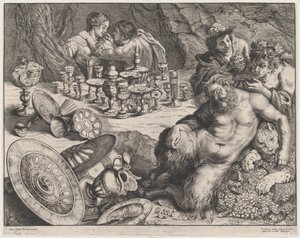 Bacchus ve sarhoş Silenus, 1640-60. by Frans van den Wyngaerde