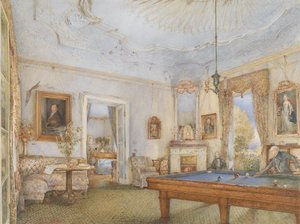 Bilardo oynayan bir beyefendi ile Biedermeier iç