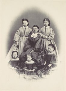 [Beş Kızla Çevrili Oturan ve Ayakta Duran Oturan Bir Kadının Portresi], 1850