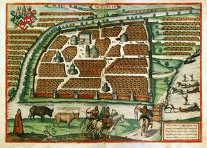 Carte de Moscou (Russie) - Oeuvre de Frans Hogenberg (1535-1590), dünyadan gravür ve aquarelle extraite by Franz Hogenberg
