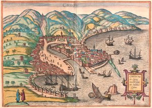 Sakız Adası veya Sakız Adası, Yunanistan (gravür by Franz Hogenberg