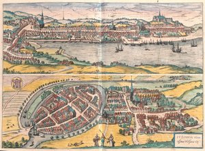 Flensburg ve Itzehoe, Almanya (gravür by Franz Hogenberg