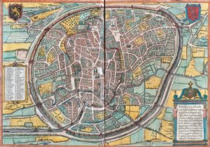 Bruxelles (Bruxella), Belçika haritası (gravür by Franz Hogenberg