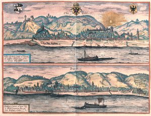 Oberwesel ve Boppard, Almanya (gravür by Franz Hogenberg